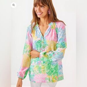 Lilly Pulitzer•Multi Bright Delight Patch -Elsa Silk Top